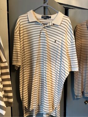 Polo by Ralph Lauren Cream and Brown Horizontal Stripe Polo
